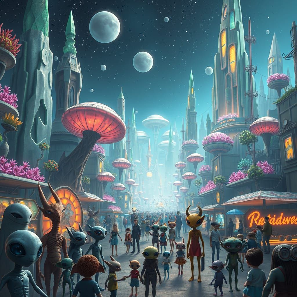 Exoplanet Festival: Alien Cityscape in Sci-Fi Style