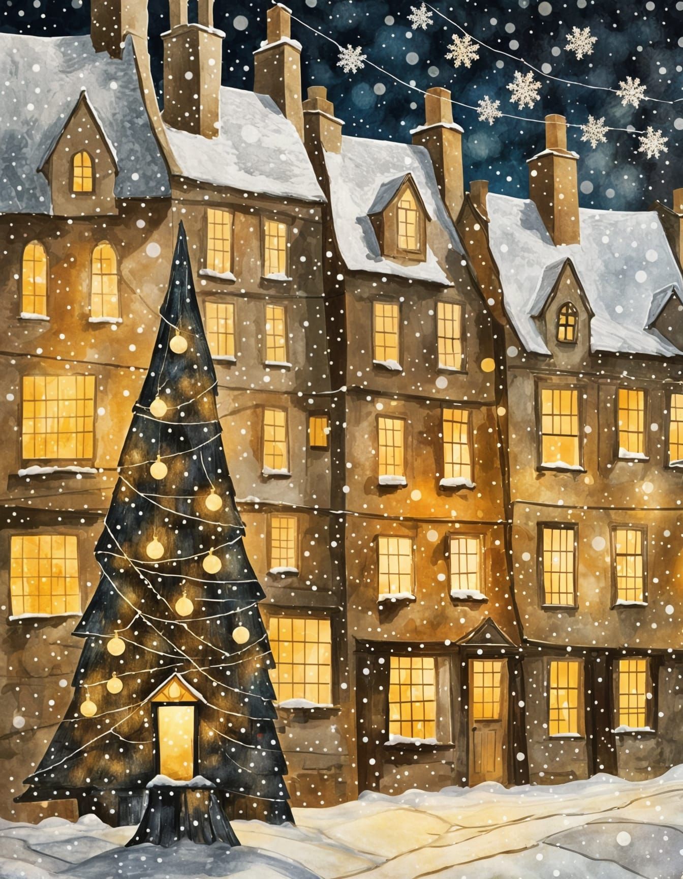 Chipping Camden Winter Scene in Mixed Media Collage