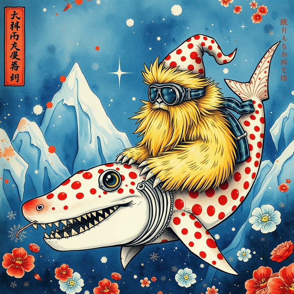 Steampunk Wizard Yeti Riding Ladybug-Steampunk Shark