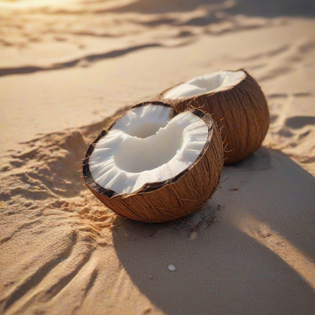 Halved Coconut in Sunset Glow