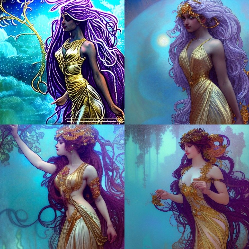 Goddess in Golden Dress, Art Nouveau Style
