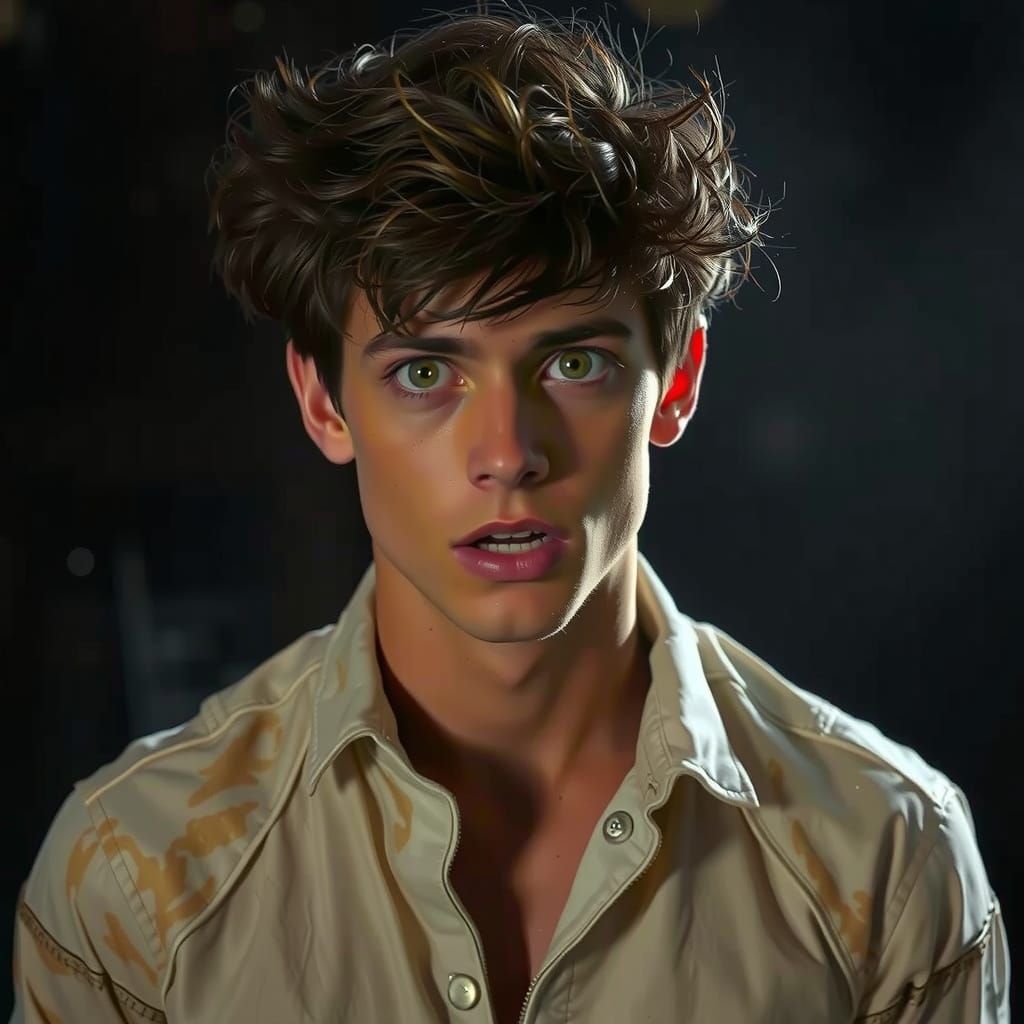 Terrified Man in Dark, Surreal Style