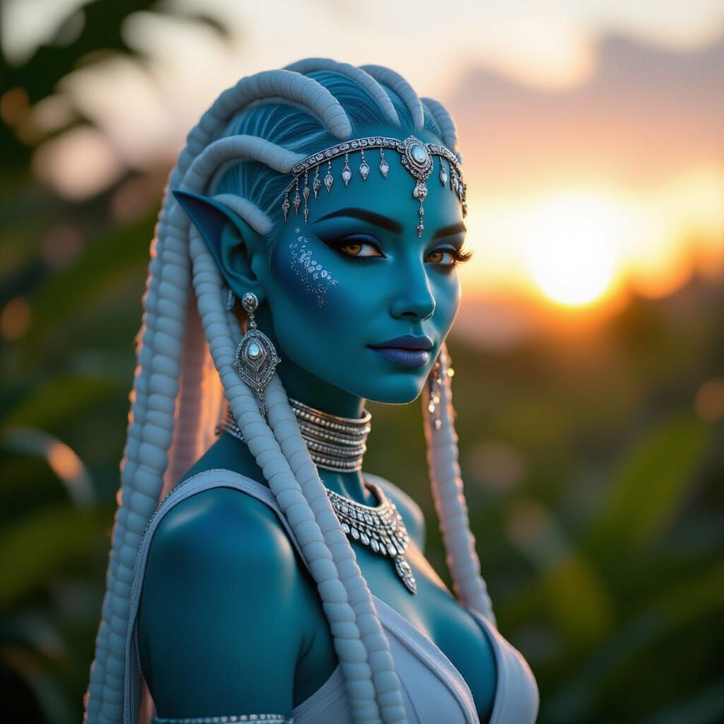 Beautiful Twi'lek Woman on Alien Planet at Dawn