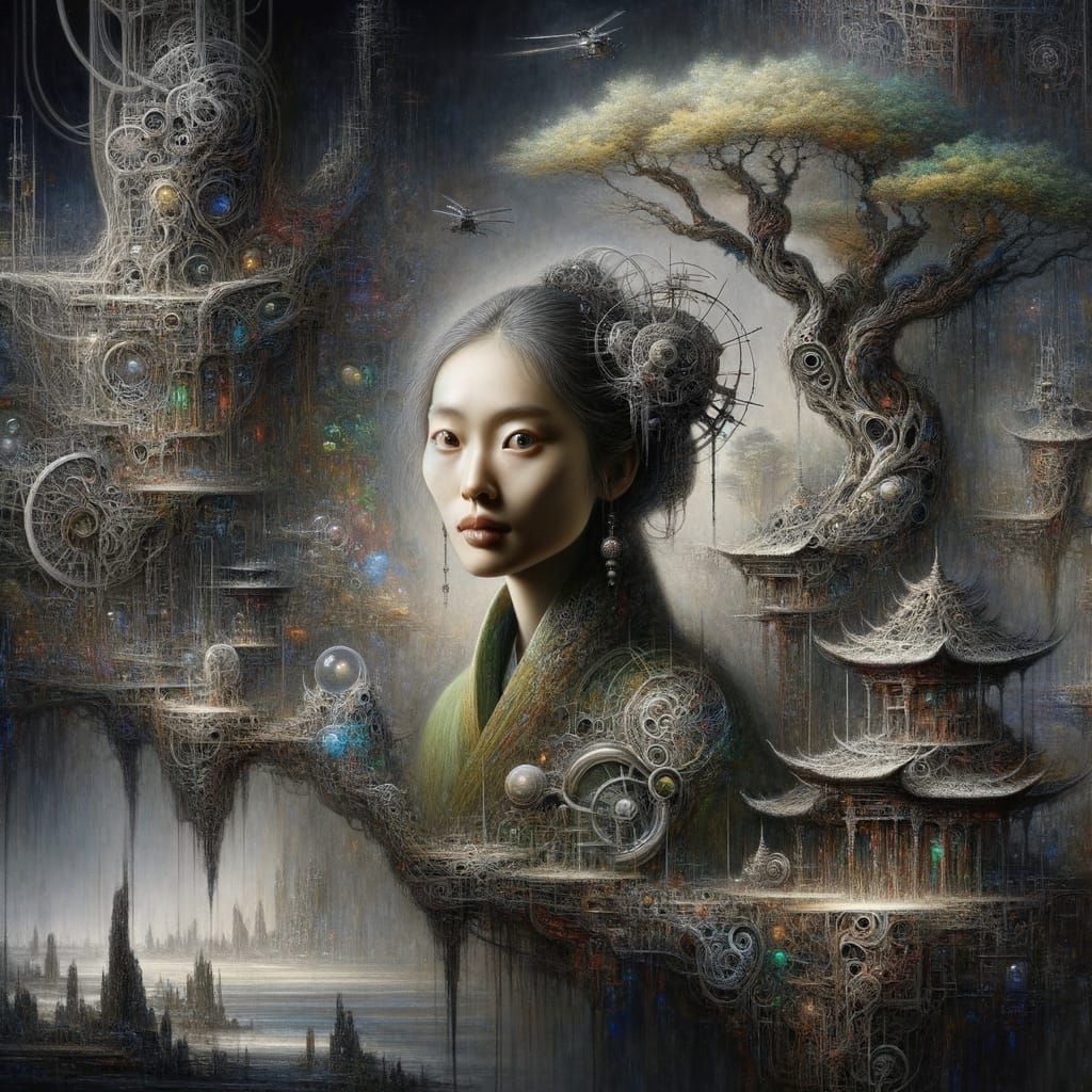 East Asian Woman in Biomechanical Fusion