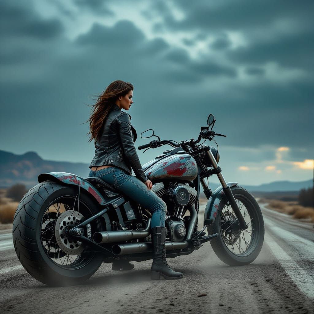 Ghostly Biker on Post-Apocalyptic Highway