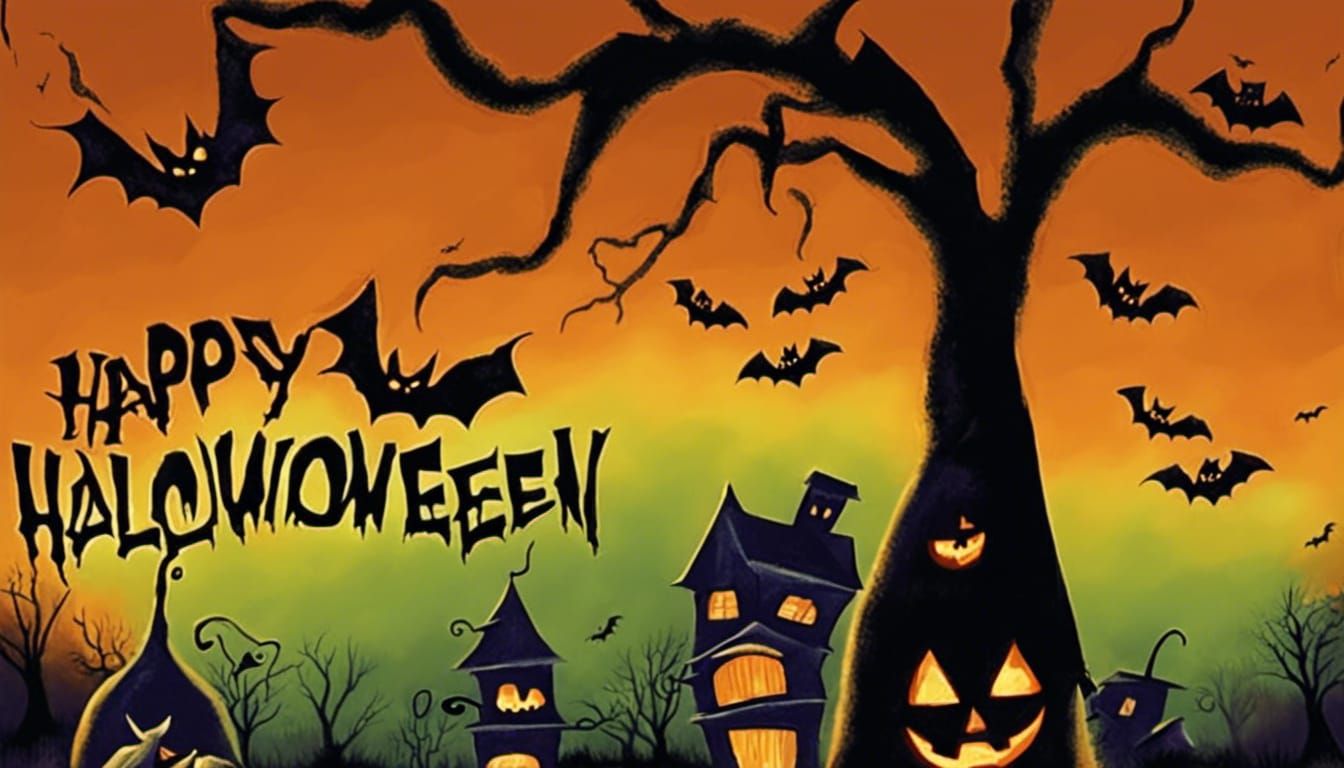 Creepy Halloween Scene in Tim Burton Style