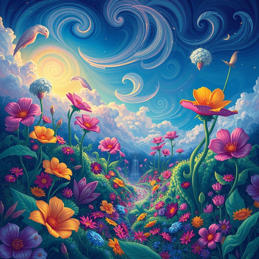 Surreal Floral Dreamscape in Vibrant Hues