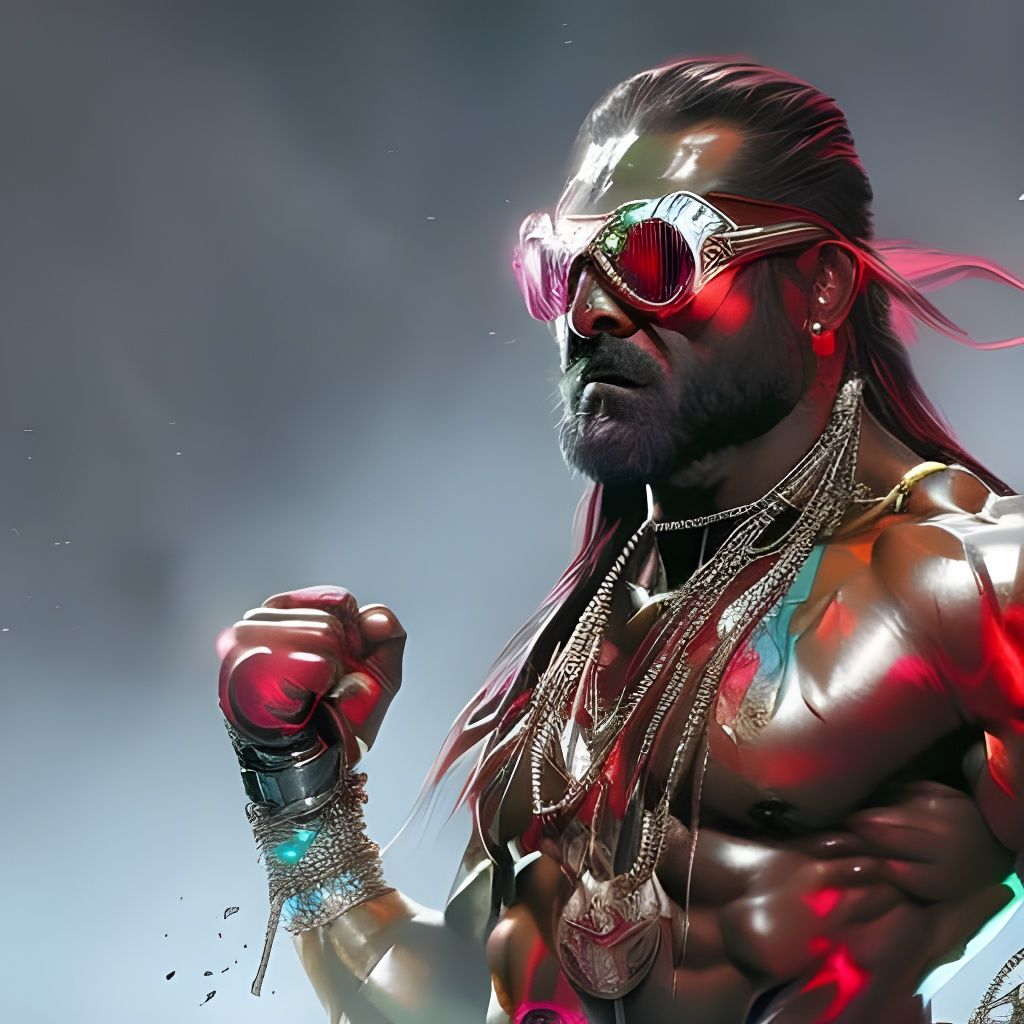 Wrestler with Jeweled Sunglasses: Hyperrealistic Digital Art