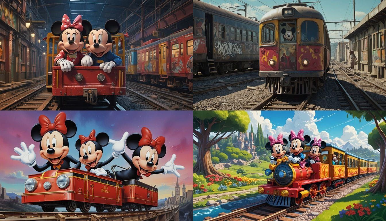 Mickey & Minnie Mouse on Cartoon Train - Cinematic Photo