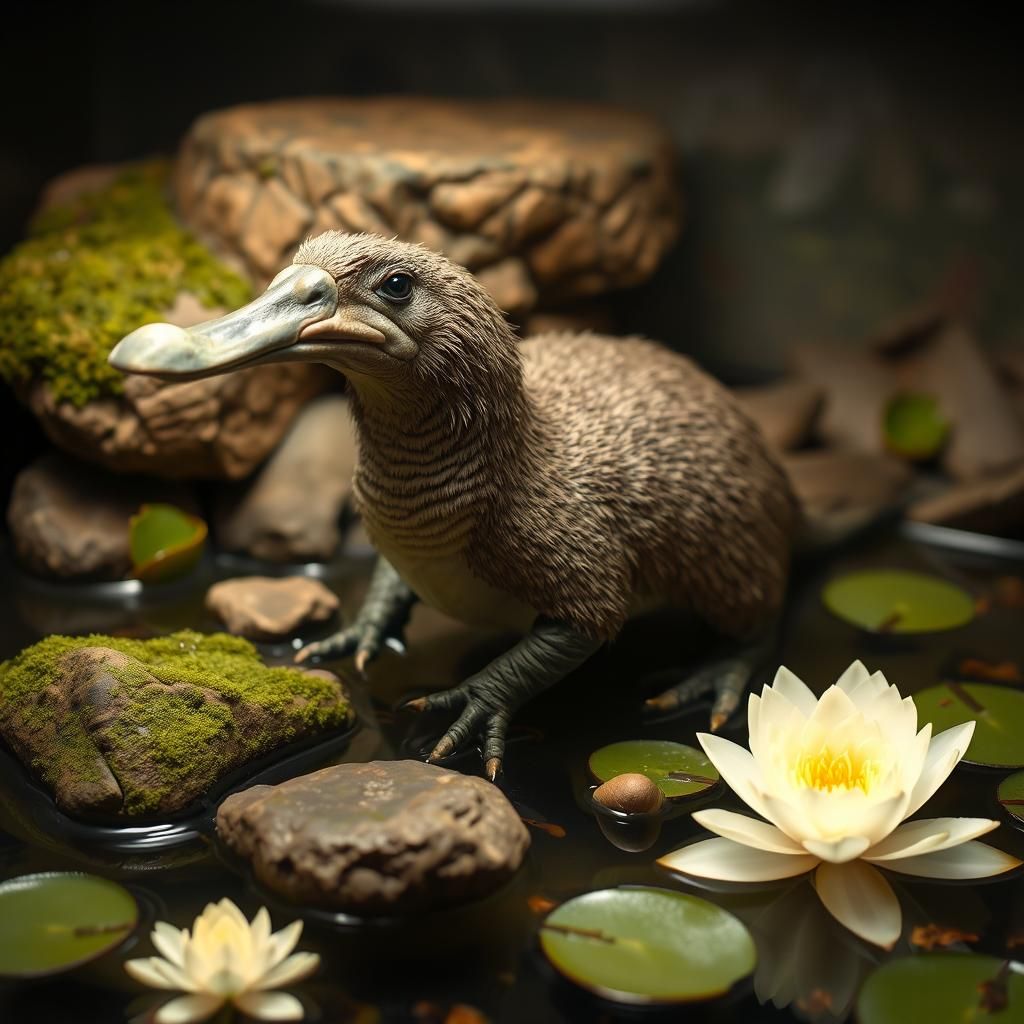 Taxidermied Platypus in 19th-Century Diorama Style