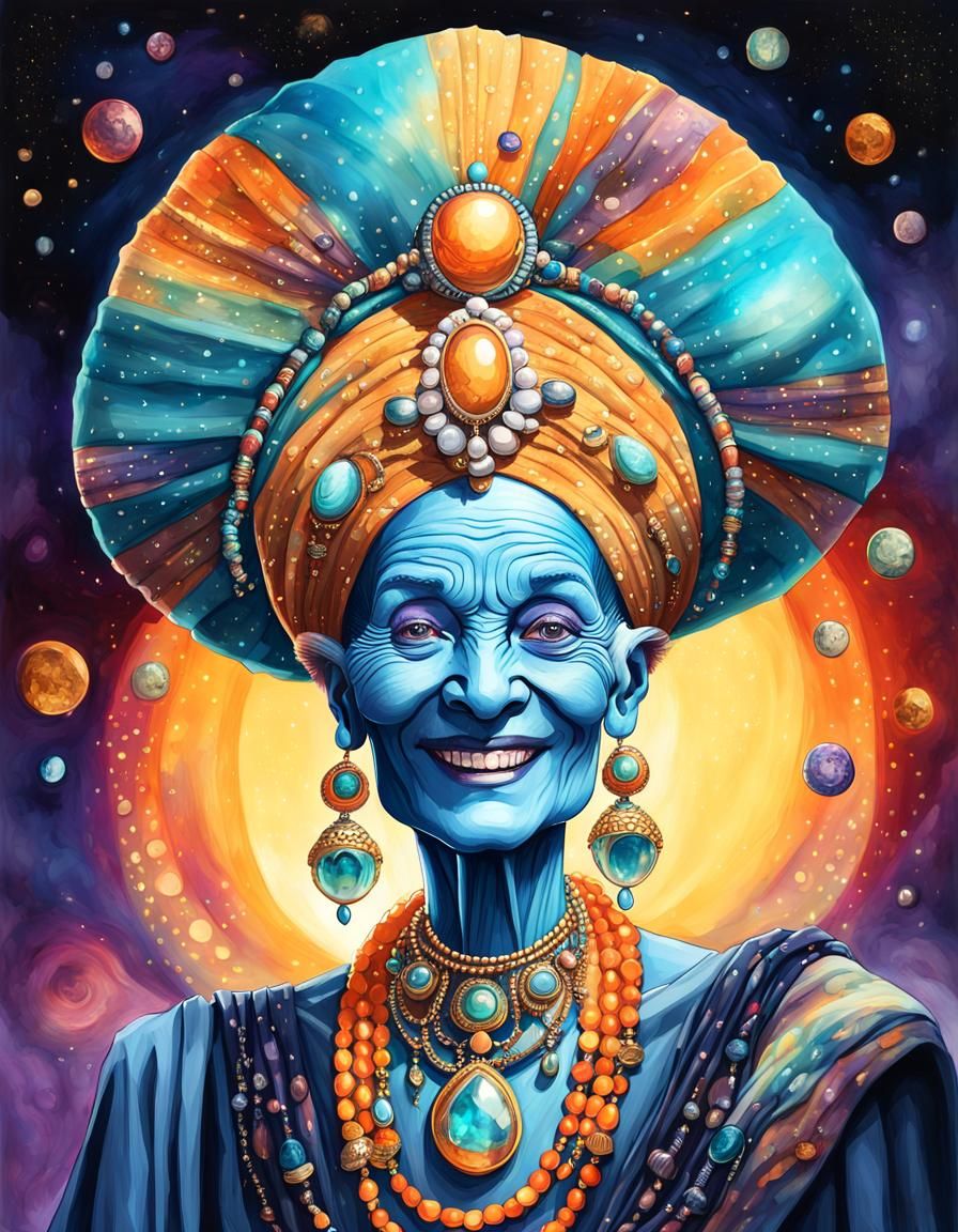 Enchanting Alien Elder in Alcohol Ink Illustration