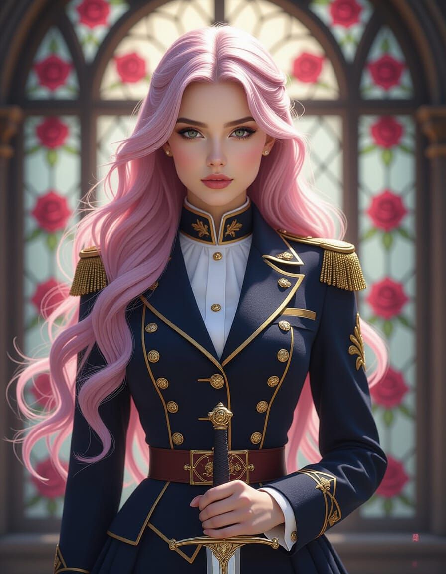 Dark Fantasy Heroine in Military Uniform with Sword