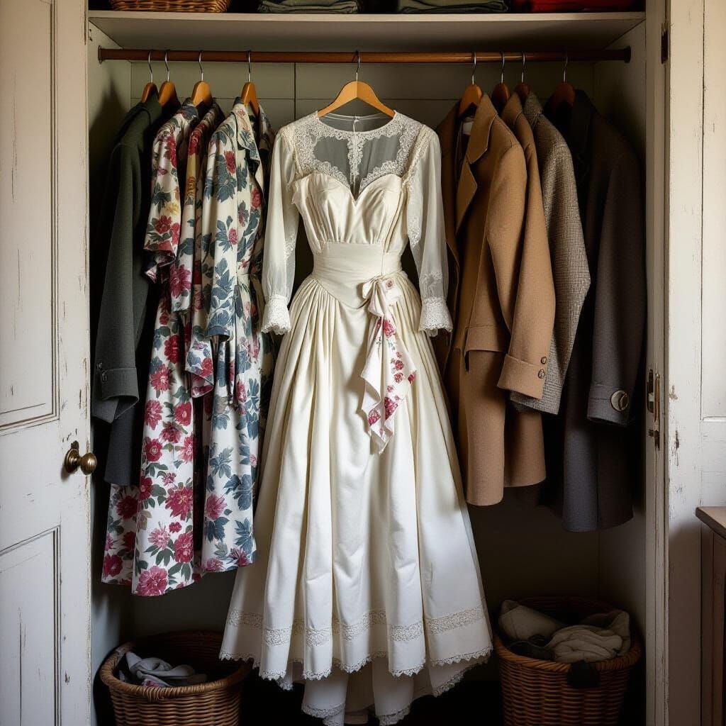 Vintage Closet with Faded Wedding Dress
