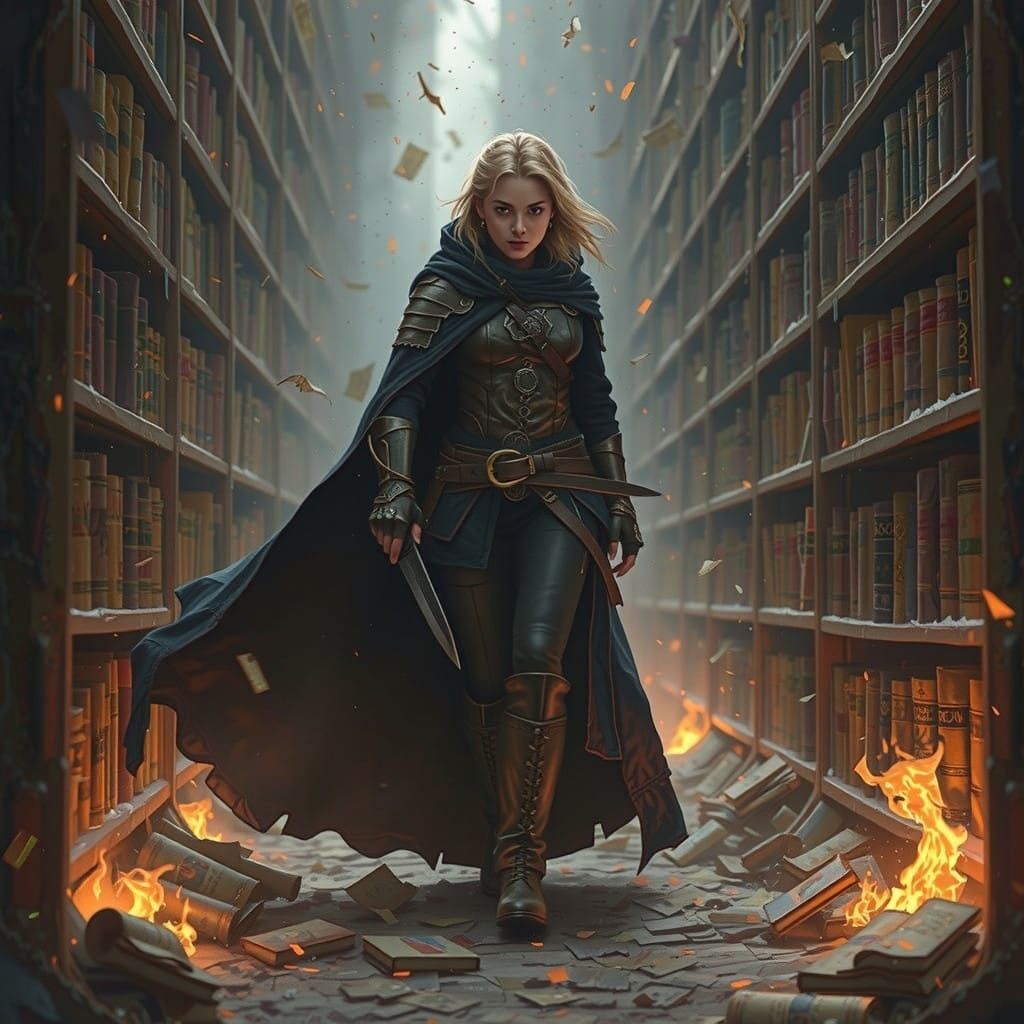 Determined Rogue Runs Through Burning Library