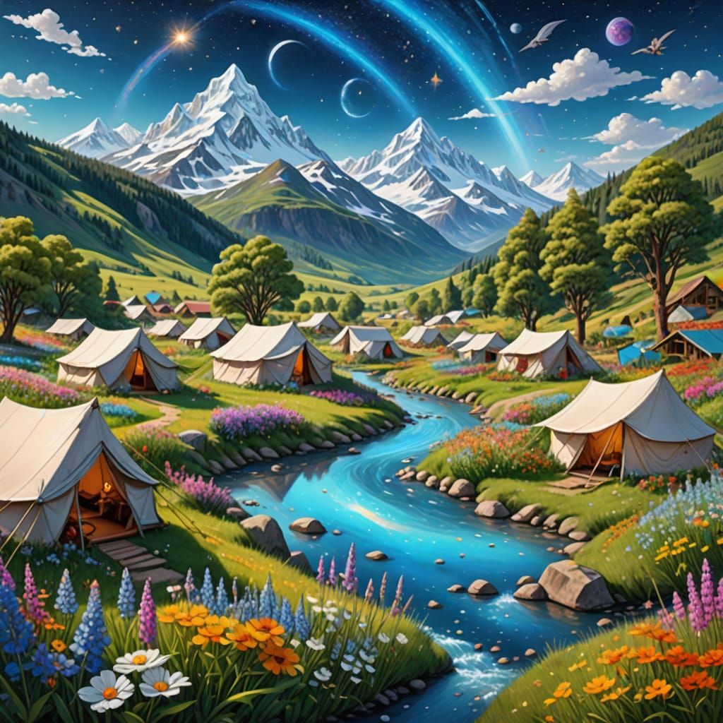 Vibrant Native Village Under Springtime Skies