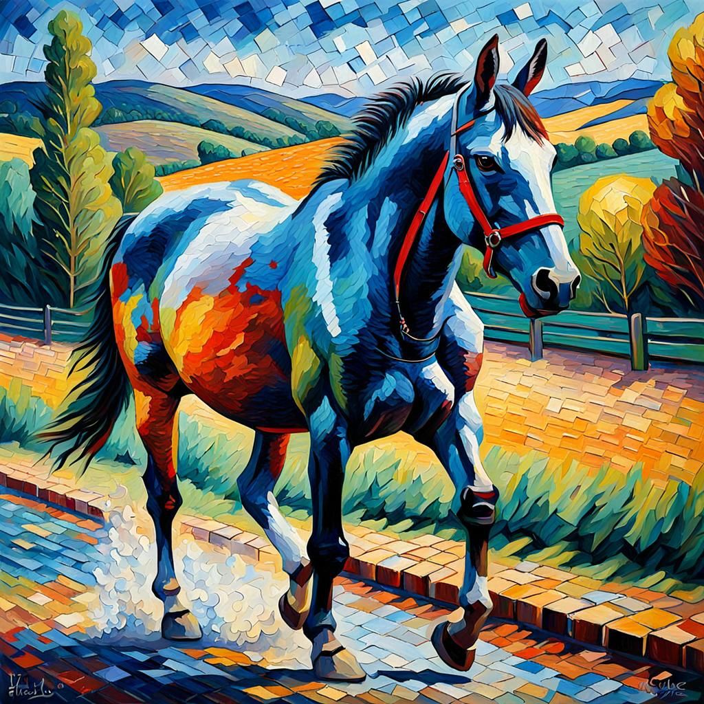 Colorful Donkey in Expressionist Oil Painting Style