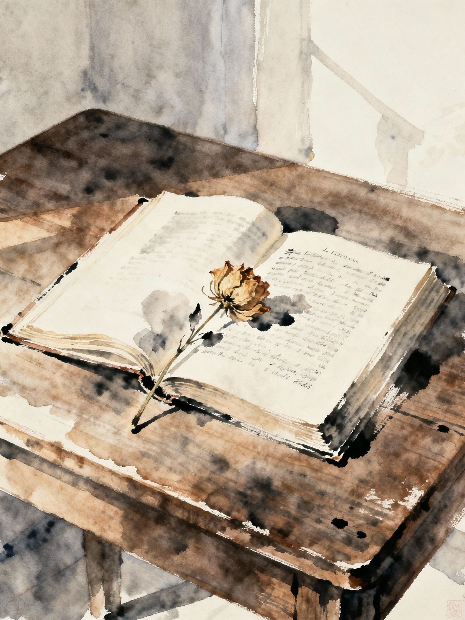 Open Book and Dried Flower in Greece