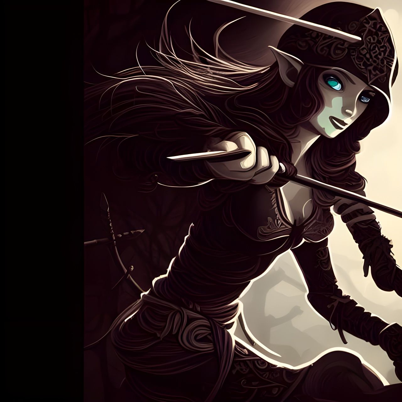 Elf Archer in Digital Matte Black Paper Art