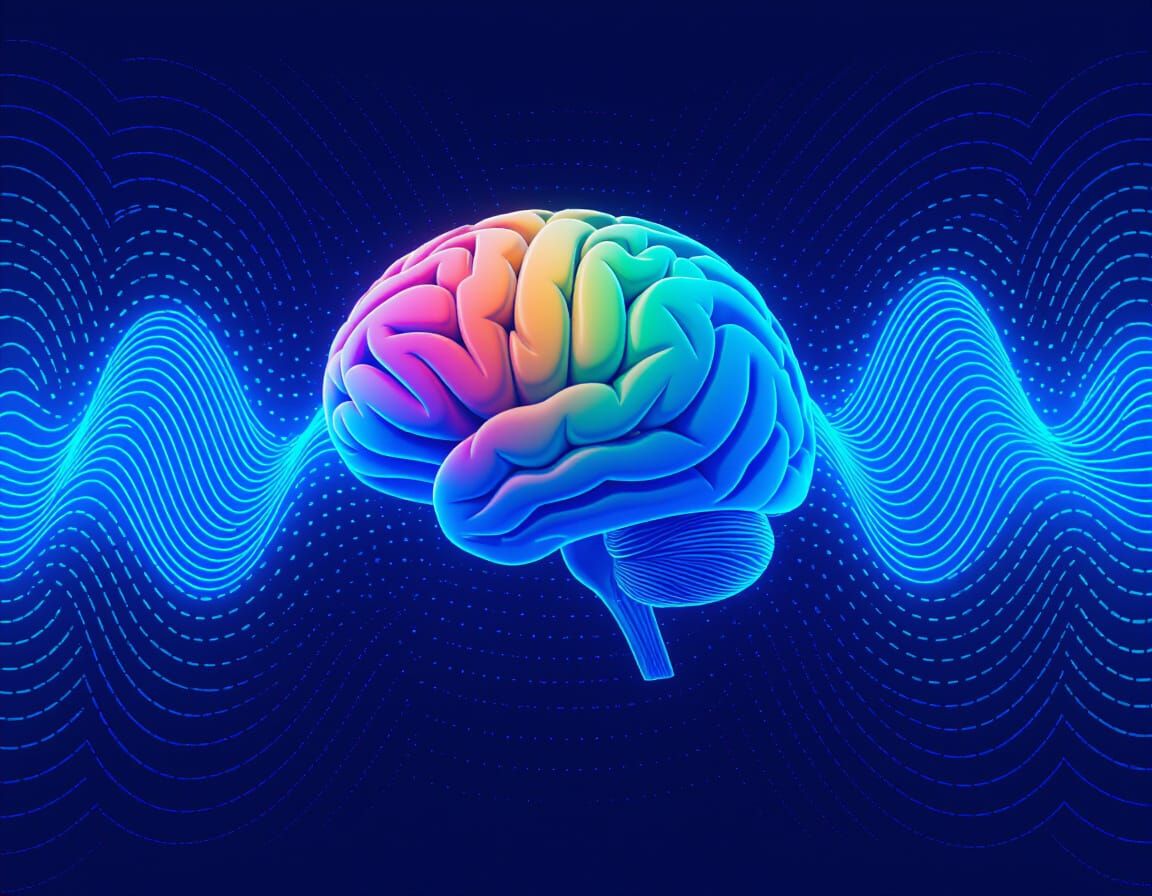 Abstract Blue Sound Waves Representing Neuroplasticity and S...