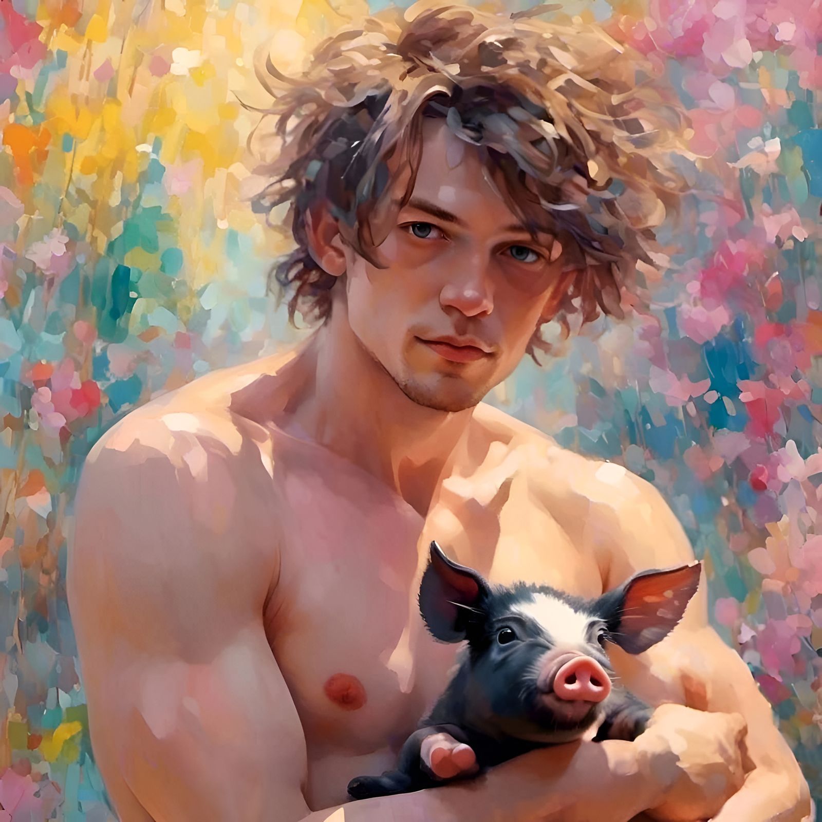 Portrait of a Hoy Guy Holding a Baby Mini Pig