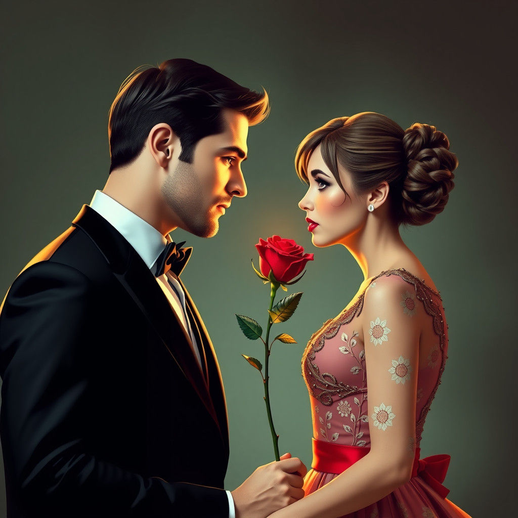 Loving Husband Gives Rose to Wife