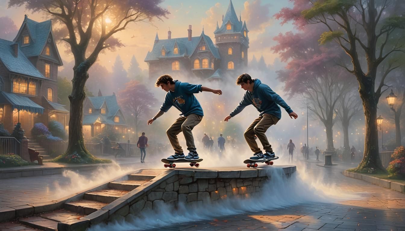 Skateboarder Ollie in Ethereal Fantasy Style