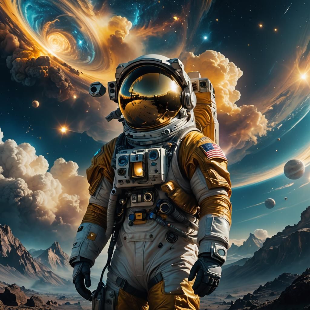 Astronaut on Distant Planet in Dreamy, Surreal Style