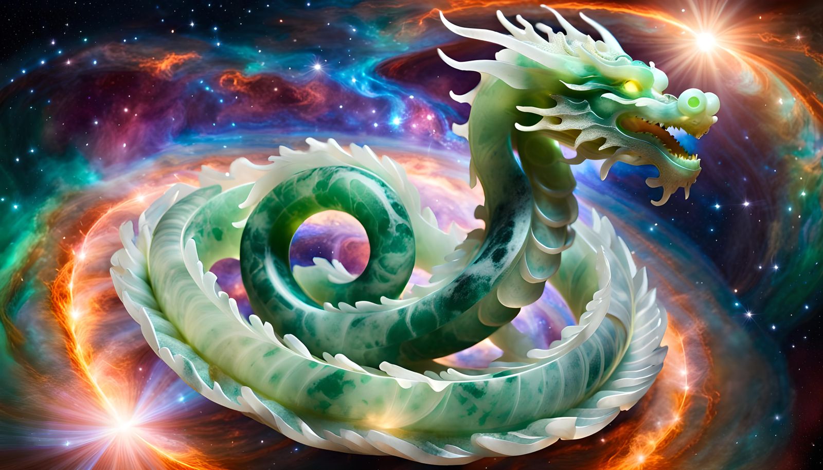 Cosmic Jade-Dragon Goddess Nuwa in Deep Space