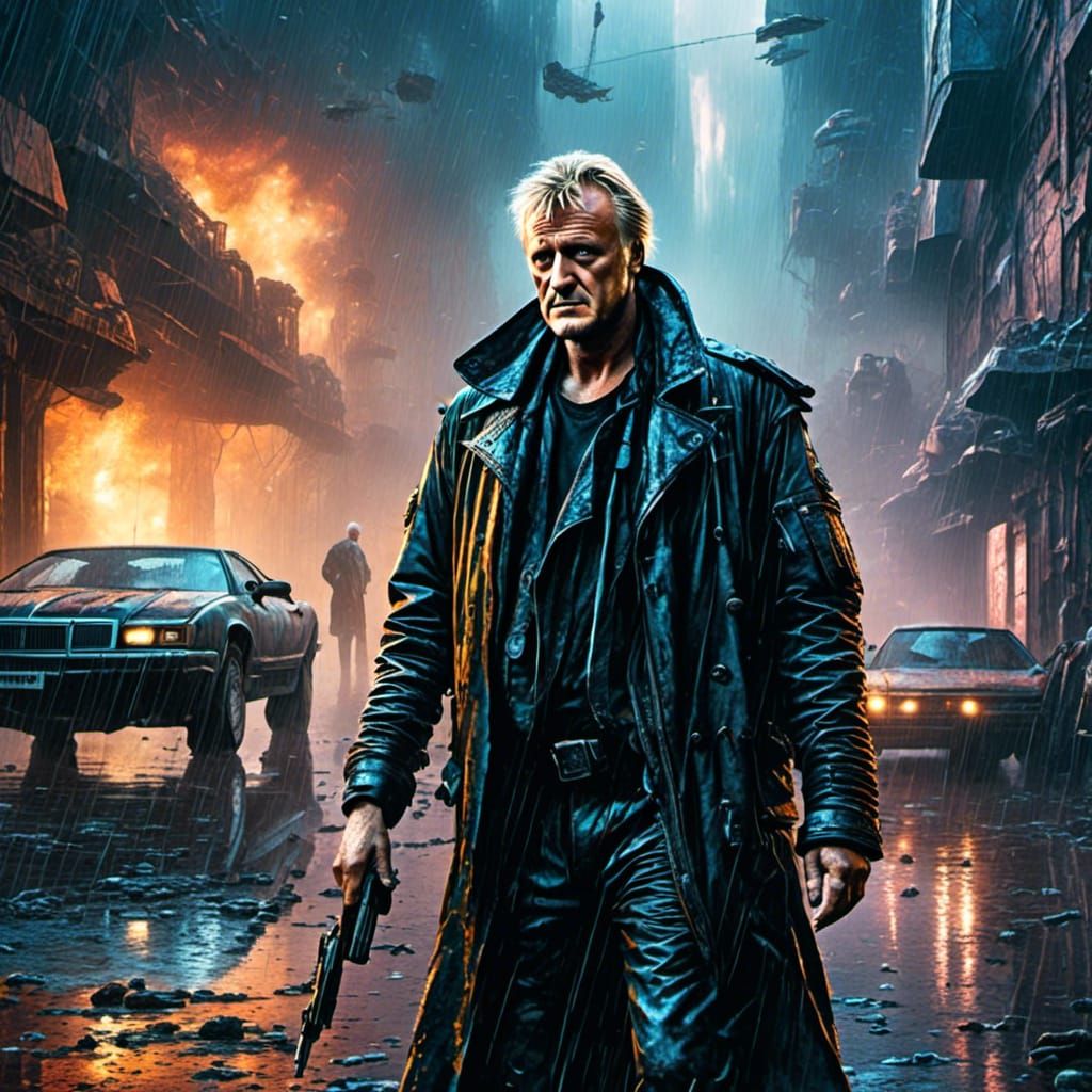 Hyperrealistic Roy Batty in Tears, Cyberpunk Art