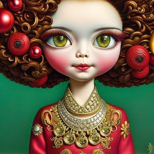 Girl with Burgundy Hair in Ornate Garden Setting