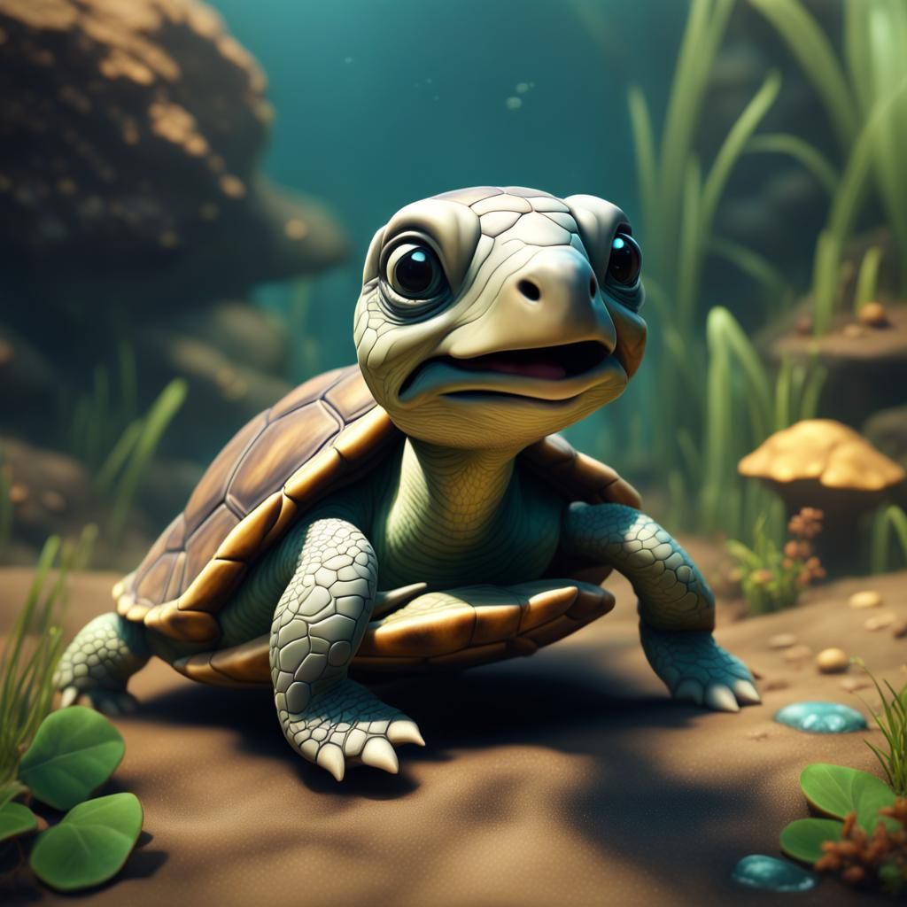 Cute Baby Turtle: Detailed Fantasy Concept Art