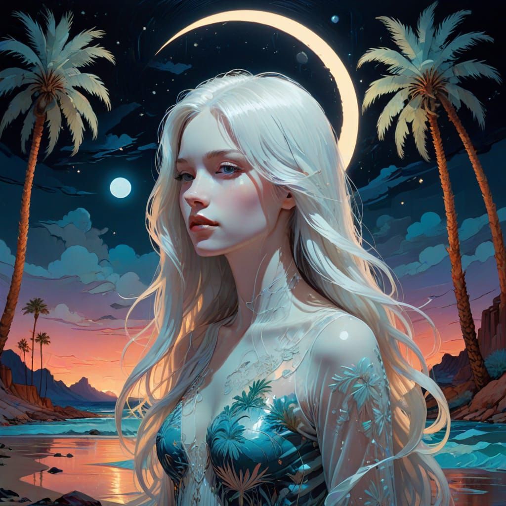 Luminescent Woman in Desert Landscape, Acrylic Painting