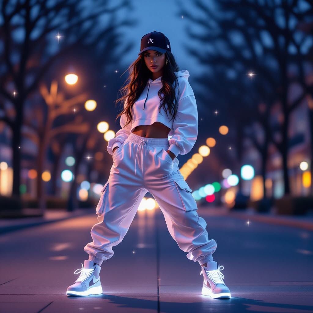Luminous Hip-Hop Dancer in Dreamy Night Park