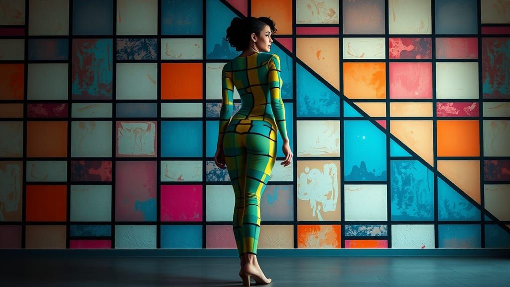 Geometric Body Art: Kinkade, Ghibli, and Rutkowski Fusion