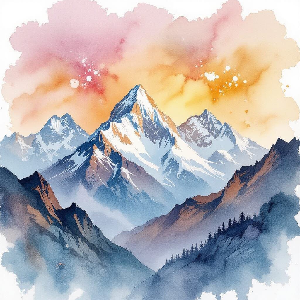 Peruvian Mountains in Watercolor Alcohol Ink Splatter