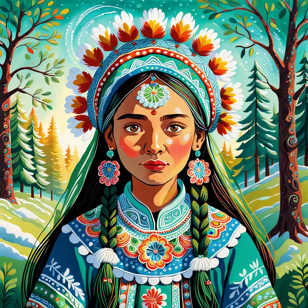Portrait of a native Bachkiria woman fon Ural Mountains