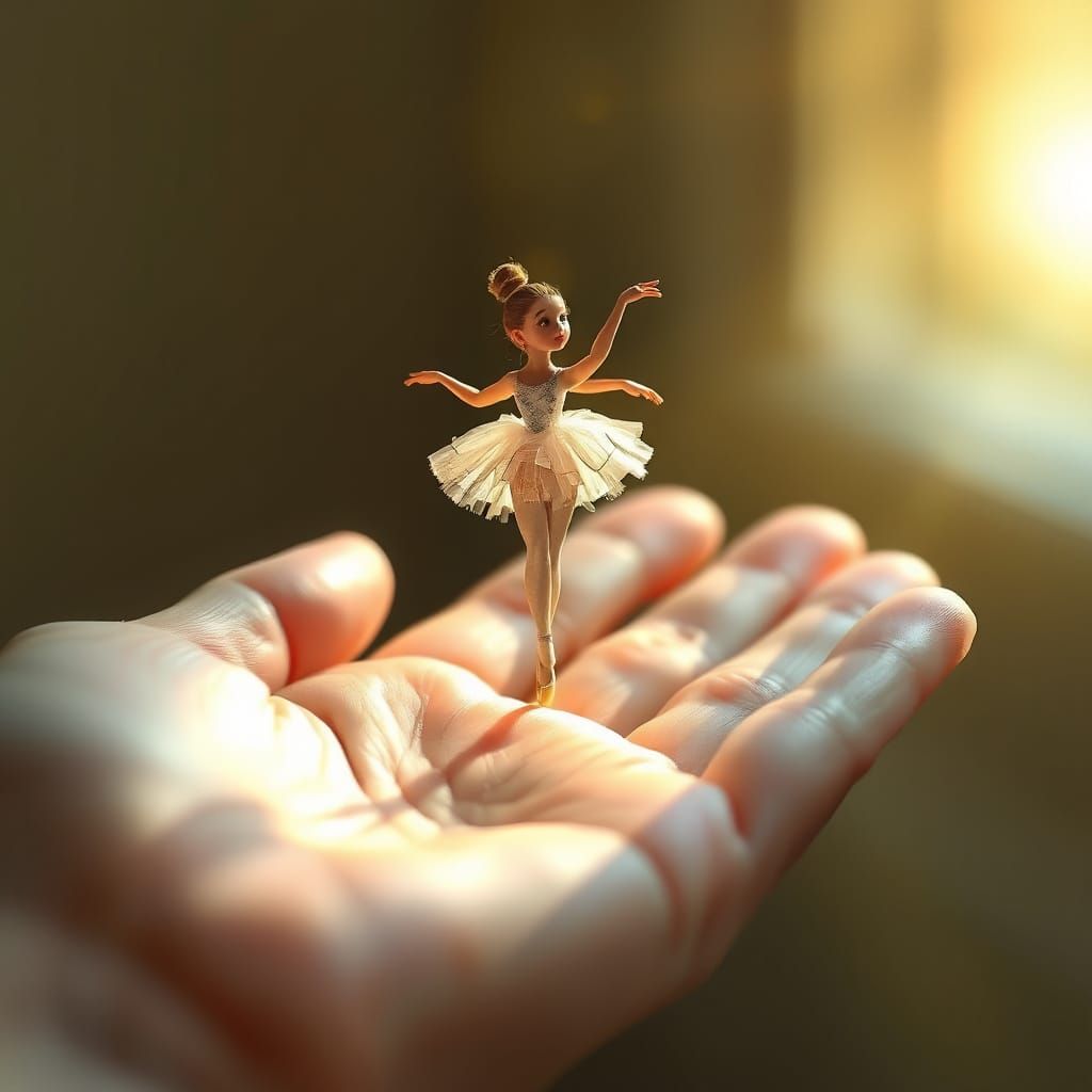Tiny Ballerina on Hand in Golden Light