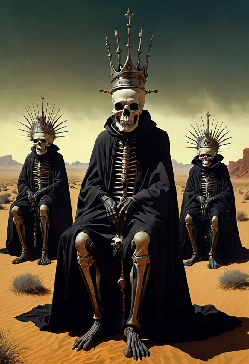 Gothic Desert Scene with Skull Crown in Detailed Digital Art