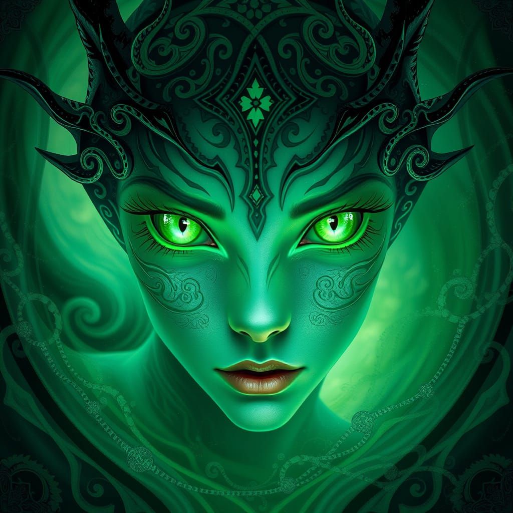 Mystical Being with Iridescent Emerald Eyes