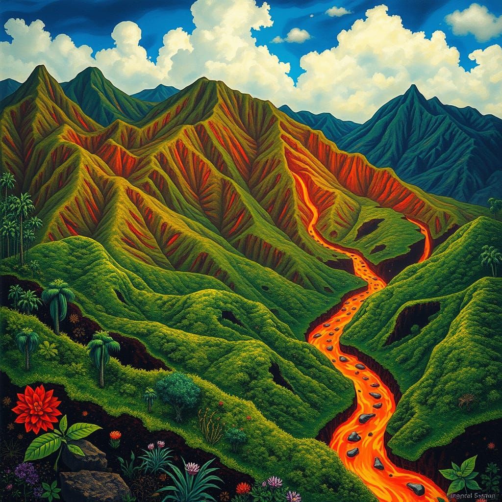 Lush Island of Hawaii in Vibrant Colors and Patterns