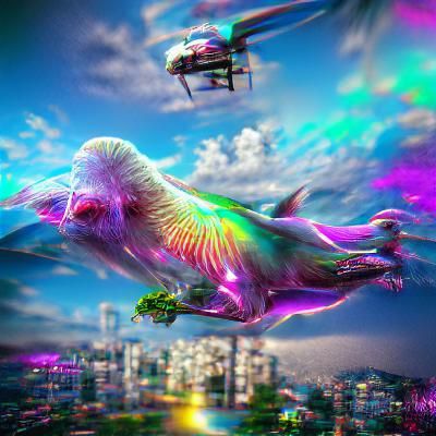 Falcor in Iridescent City: Hyperrealistic Psychedelic Art