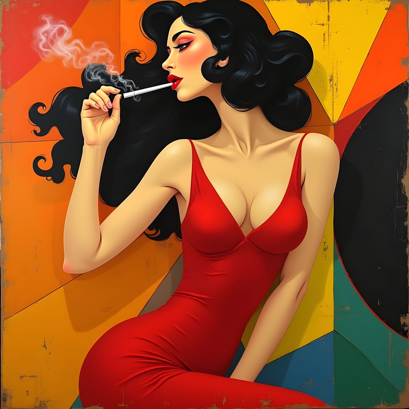Sultry Pin-up Girl Exhales Vibrant Hues