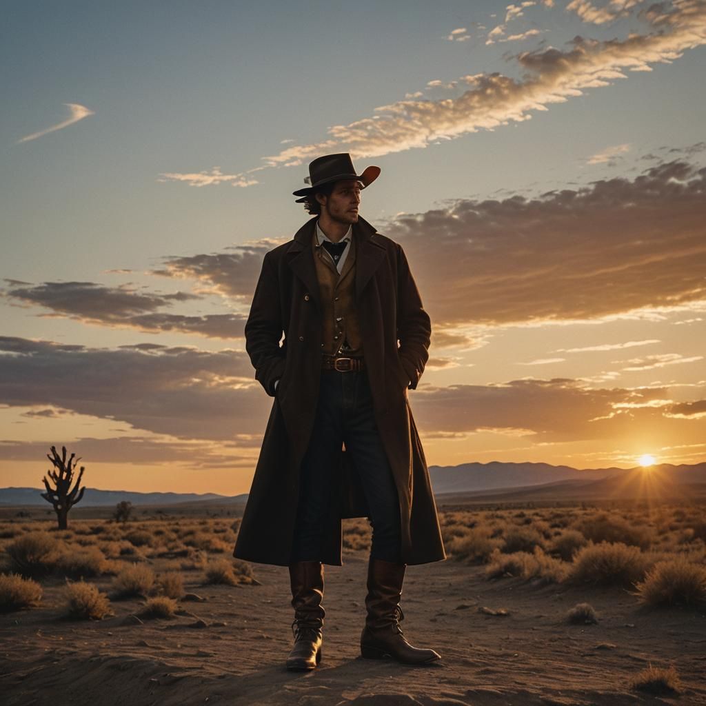 Old West Doctor Silhouette at Sunset