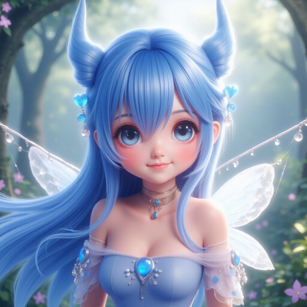 Cute Smiling Blue-Haired Fairy