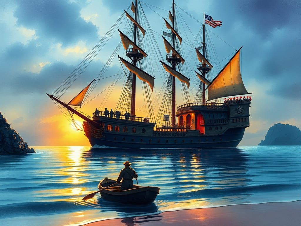 Galleon Anchored in Ethereal Bay