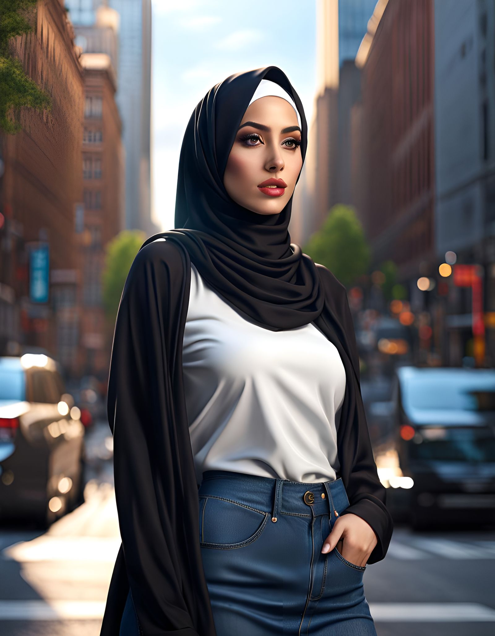 Hijabi Woman in New York, Digital Art