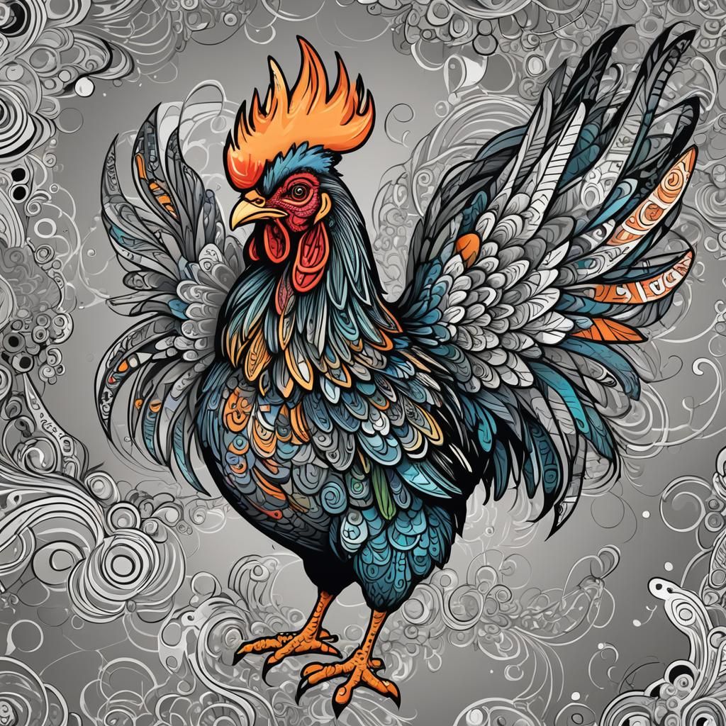 Graffiti Art Rooster with Abstract Elements