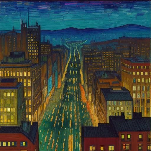 Art Deco Cityscape at Night in Expressionist Style