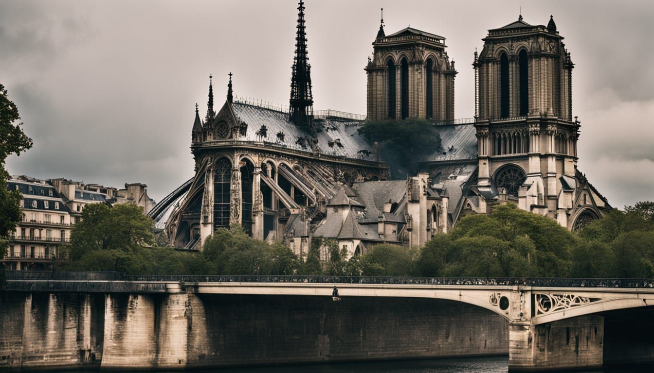After: 04 15 2019 The historic Notre-Dame de Paris caught fire during a restoration campaign, and the blaze destroyed mo...