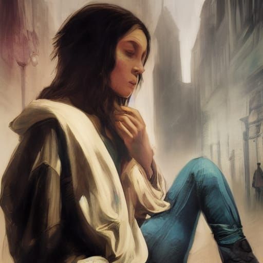 Woman in Ruins: A Romanticism-Inspired Digital Portrait